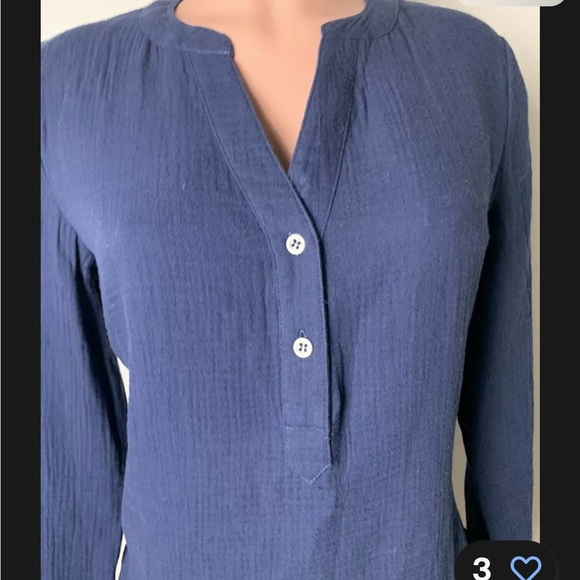 Soft Surroundings Navy Blue Cotton Top Tunic Size S 2 button Long Sleeve V-neck - Picture 4 of 12